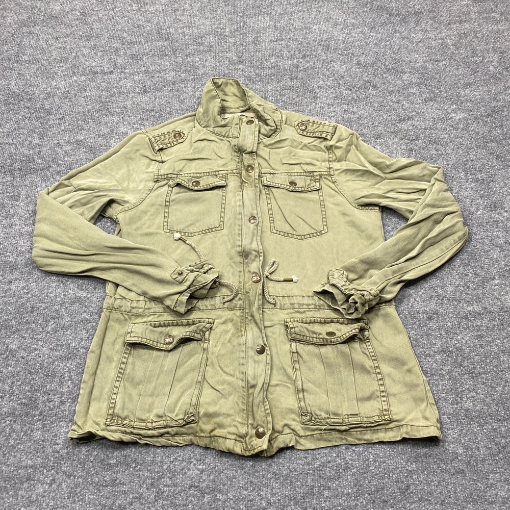 Max Jeans Jacket Womens Small Olive Green Tencel Utility Drawstring Waist Cargo